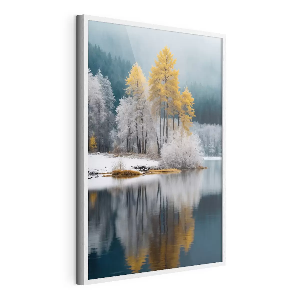 Poster Bosque y lago de invierno f41785