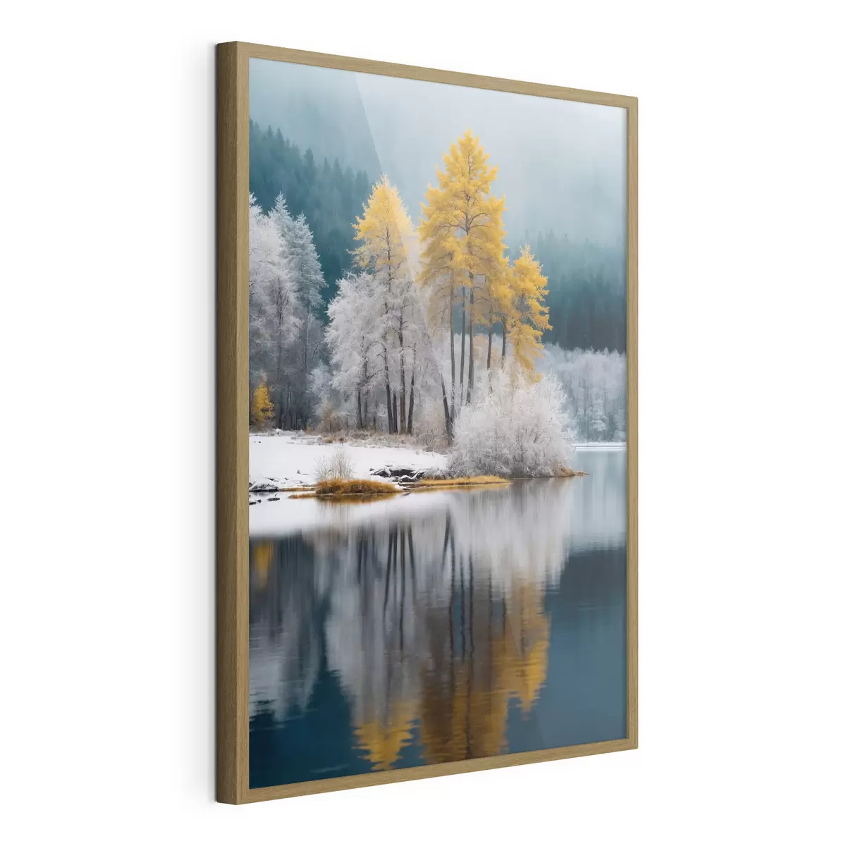 Poster Bosque y lago de invierno f41785