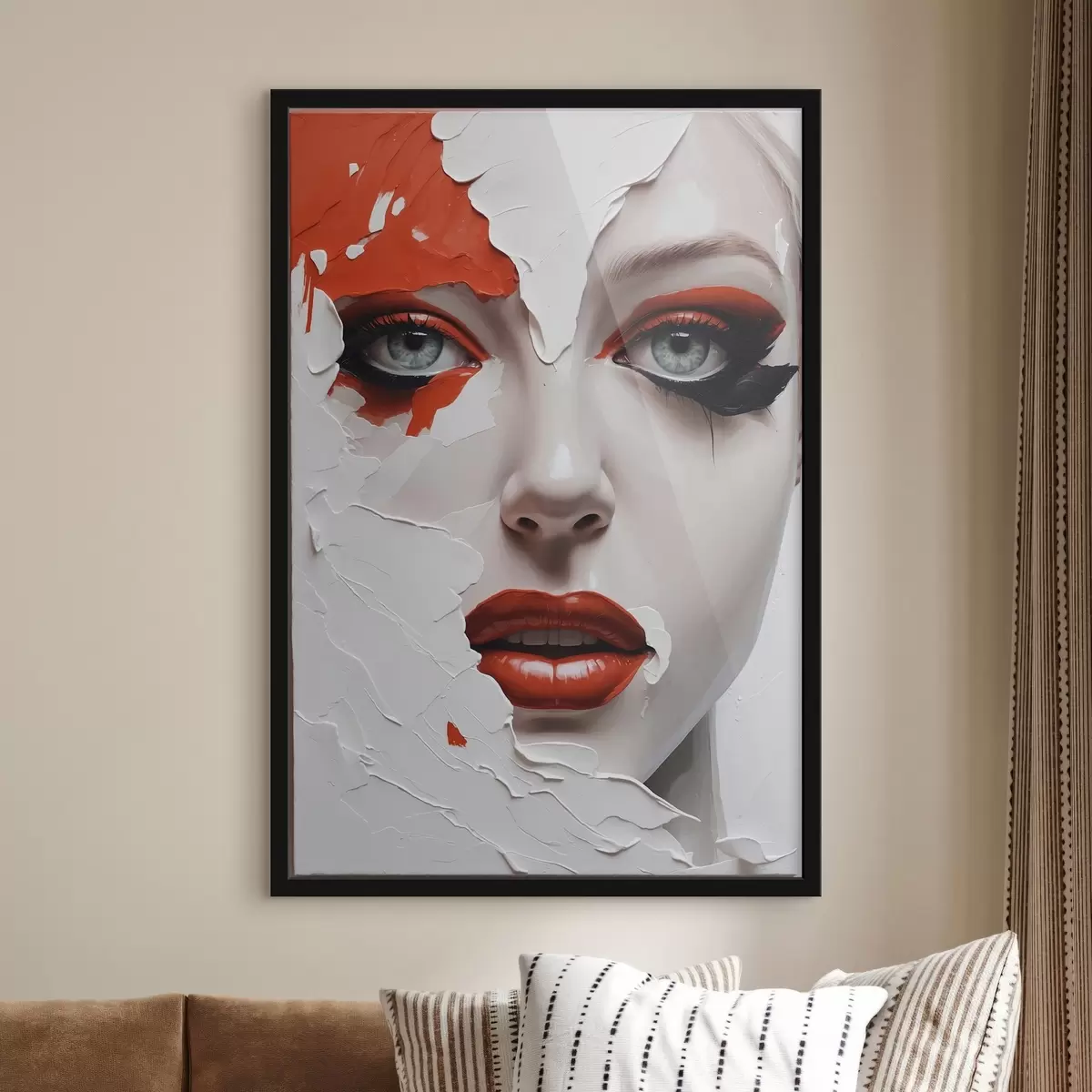 Poster Cara de niña con pintura blanca y naranja f42092
