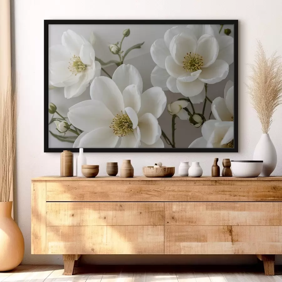 murales de pared Flores y tallos blancos sobre fondo claro f42097