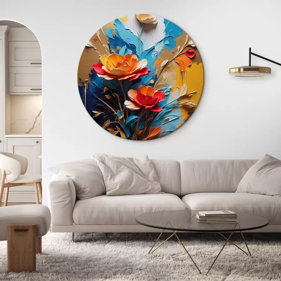 murales de pared Flores sobre fondo abstracto multicolor al óleo r41769