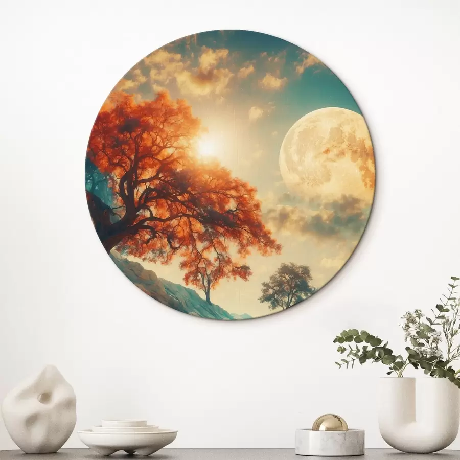 murales de pared Árboles y montañas sobre un enorme fondo lunar r41774