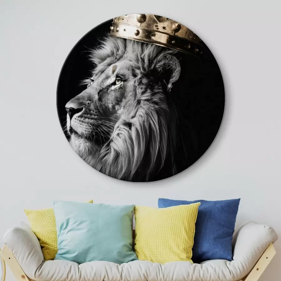 murales de pared León con corona sobre fondo oscuro r42096