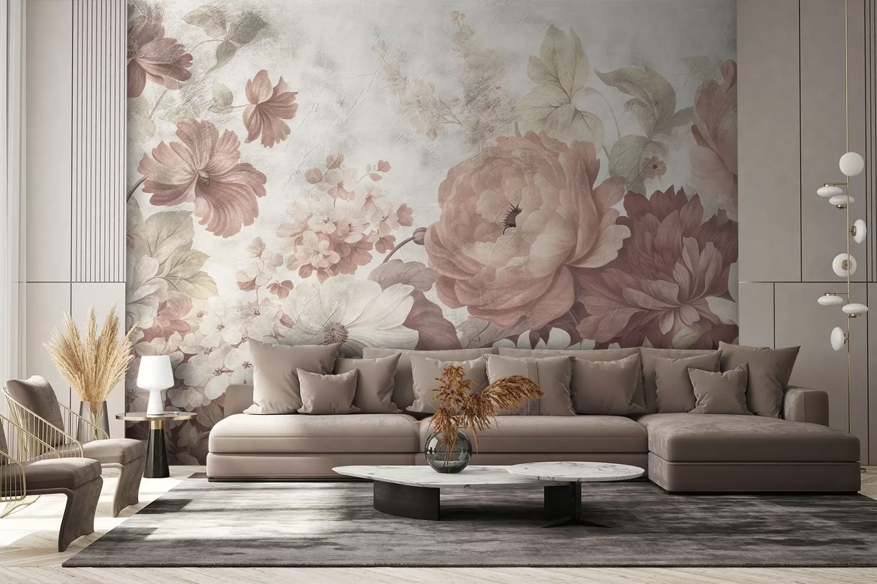 murales de pared Grandes flores sobre fondo envejecido w08516