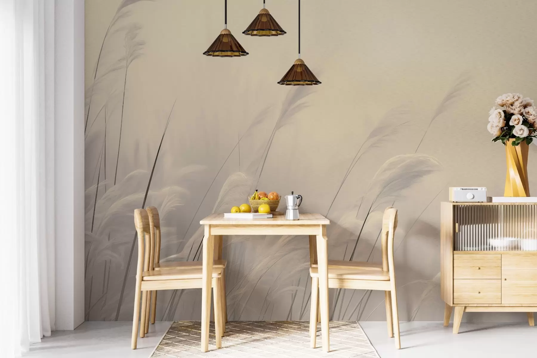 murales de pared Hierba seca en colores sepia w02599