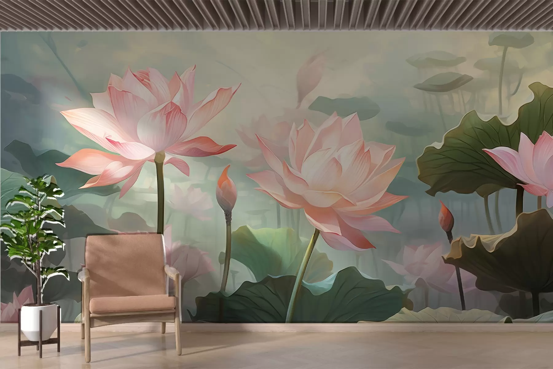 murales de pared Grandes lirios del valle en rosa w02600