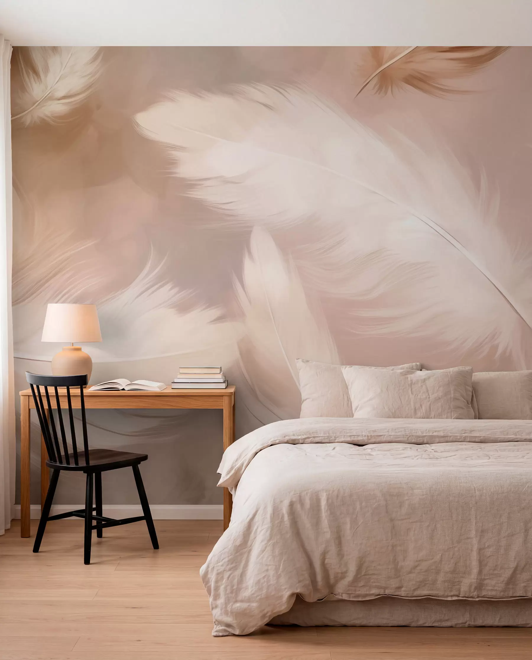 murales de pared Plumas en rosa y beige w02601v1