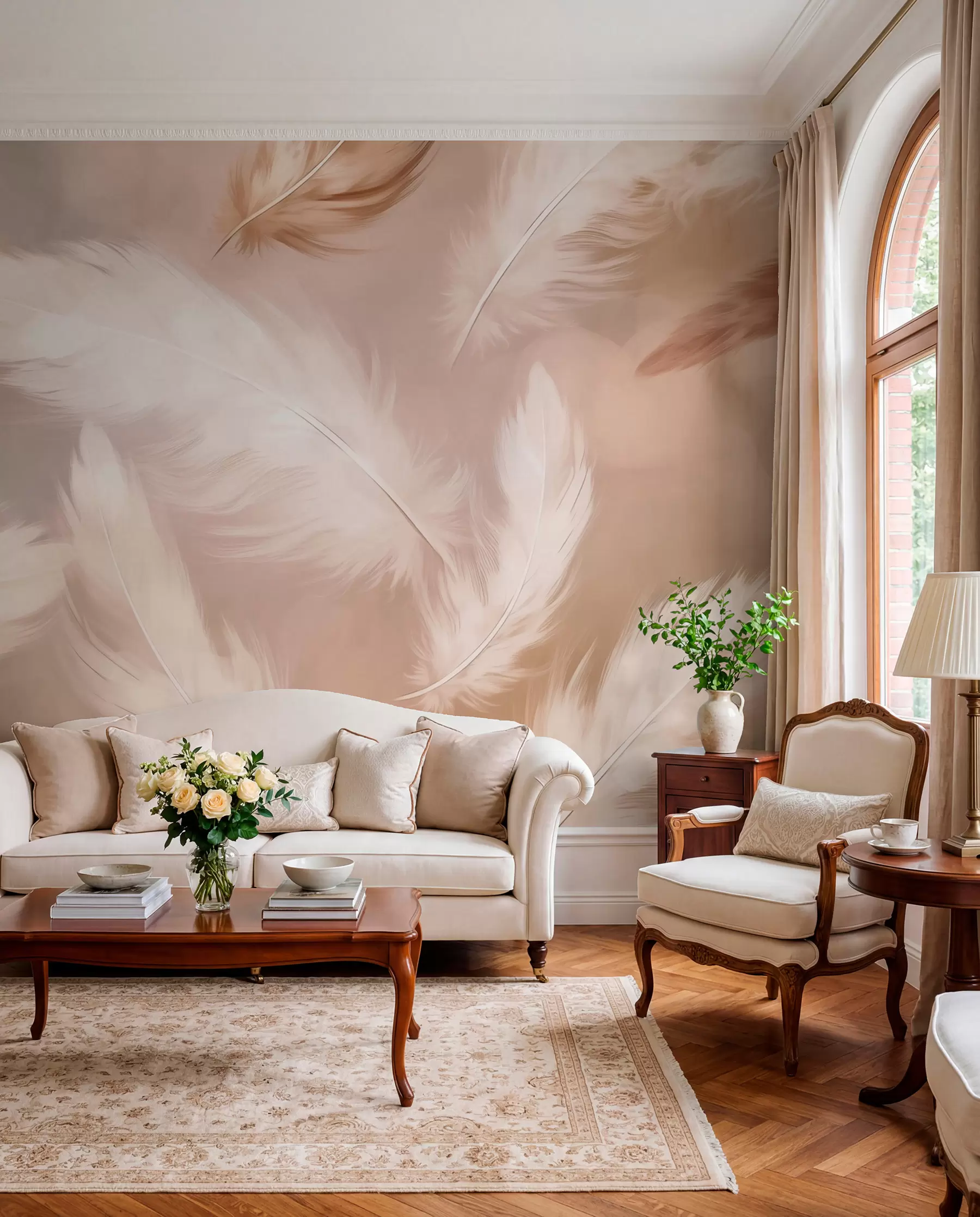 murales de pared Plumas en rosa y beige w02601v1