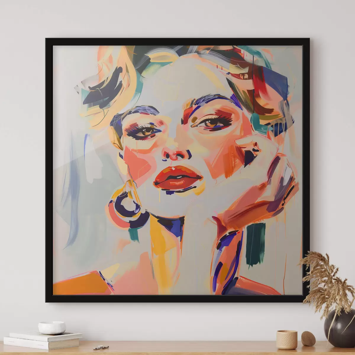 Poster Retrato de mujer con trazos multicolores f42111