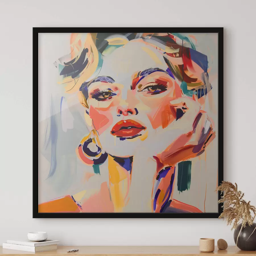 murales de pared Retrato de mujer con trazos multicolores f42111