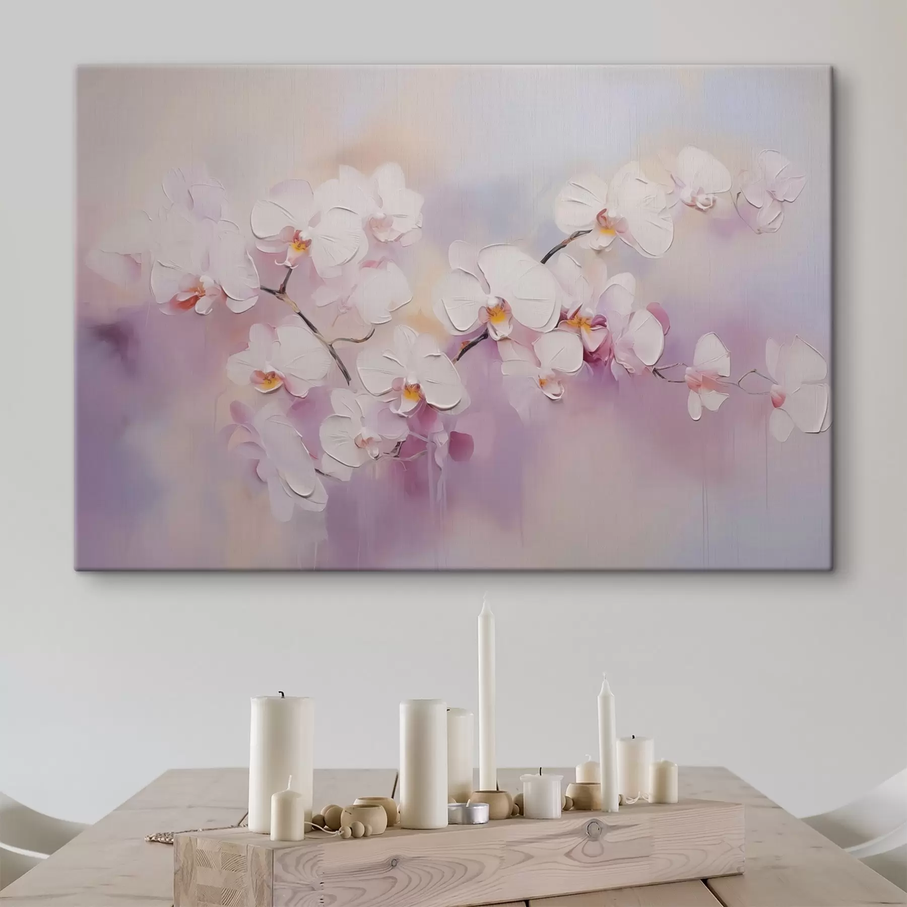 murales de pared Rama con orquídeas blancas imitación de pintura s42141