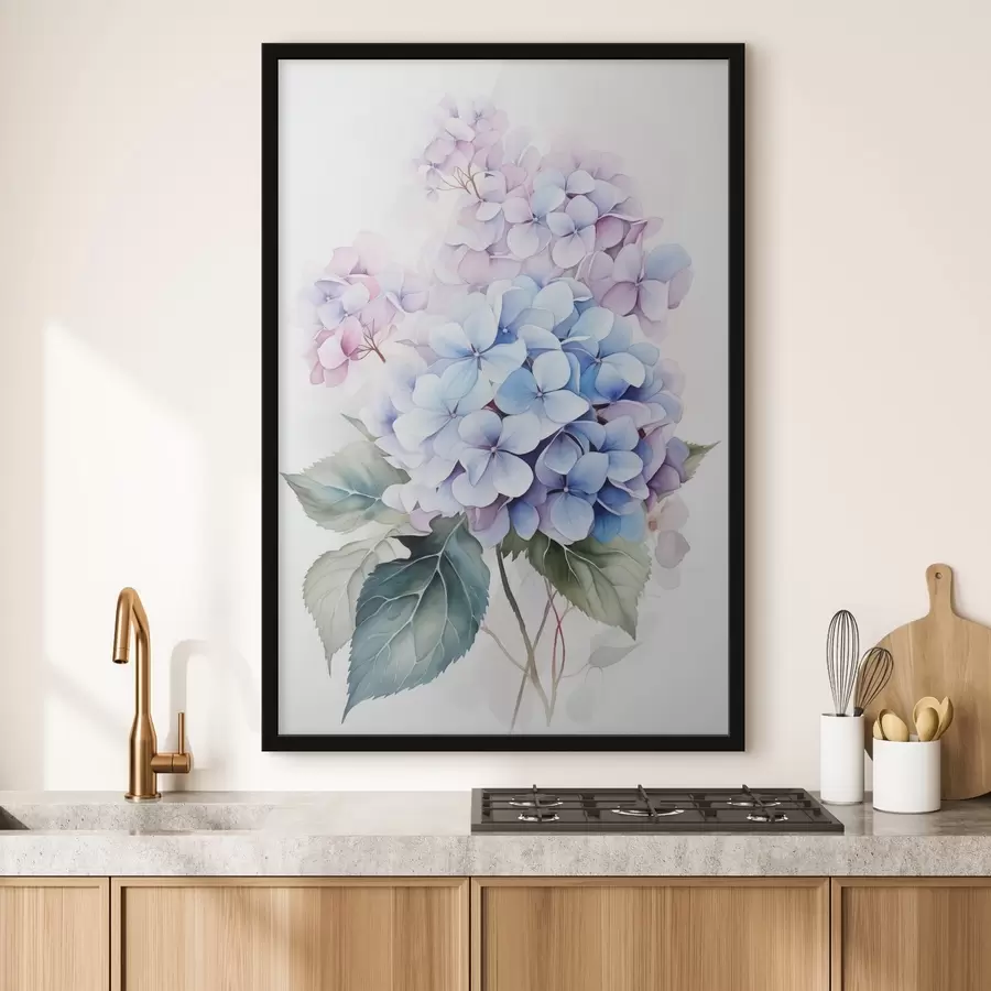 murales de pared Rama con flores de hortensia imitación acuarela f42143