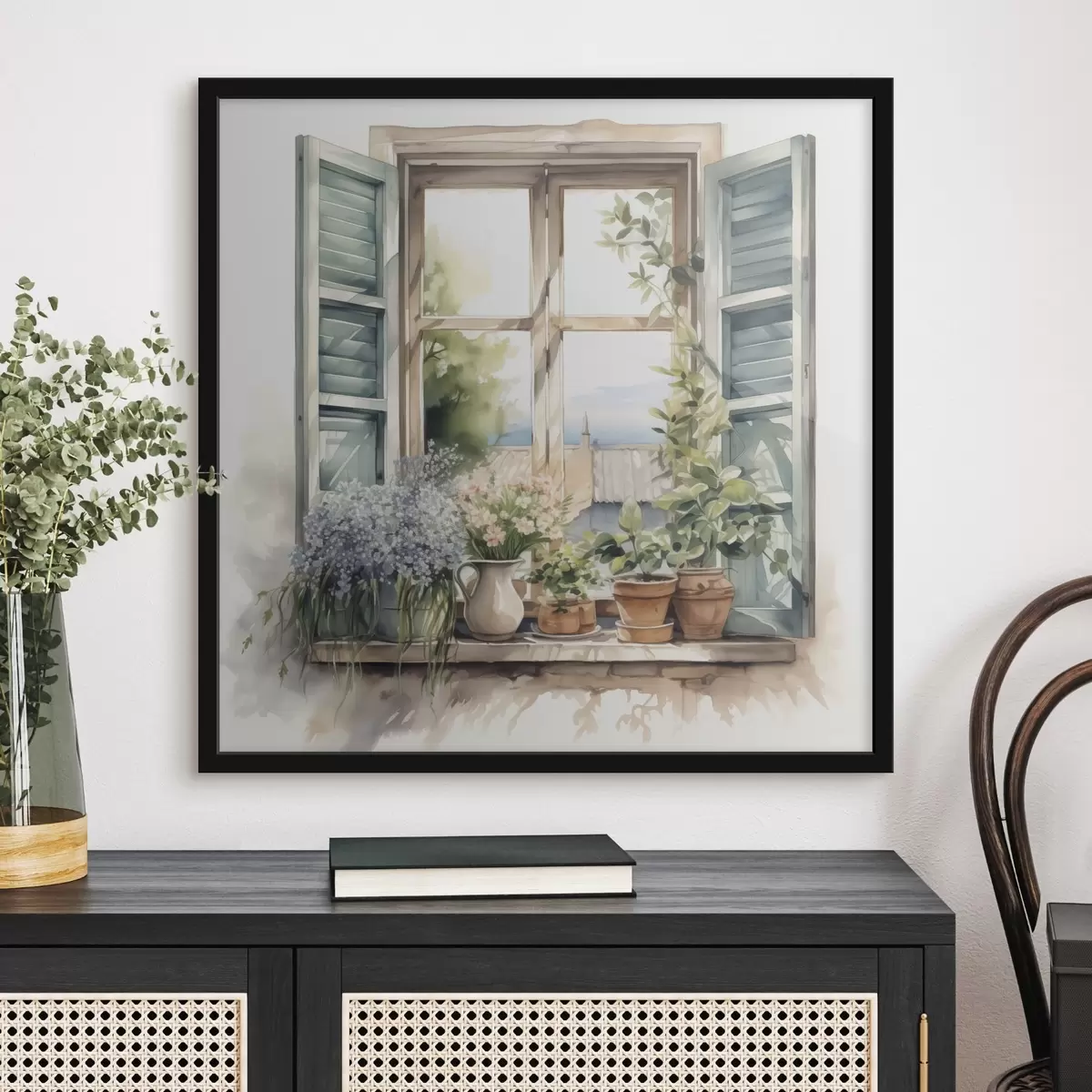 Poster Vegetación en el alféizar de la ventana imitación de acuarela f42144