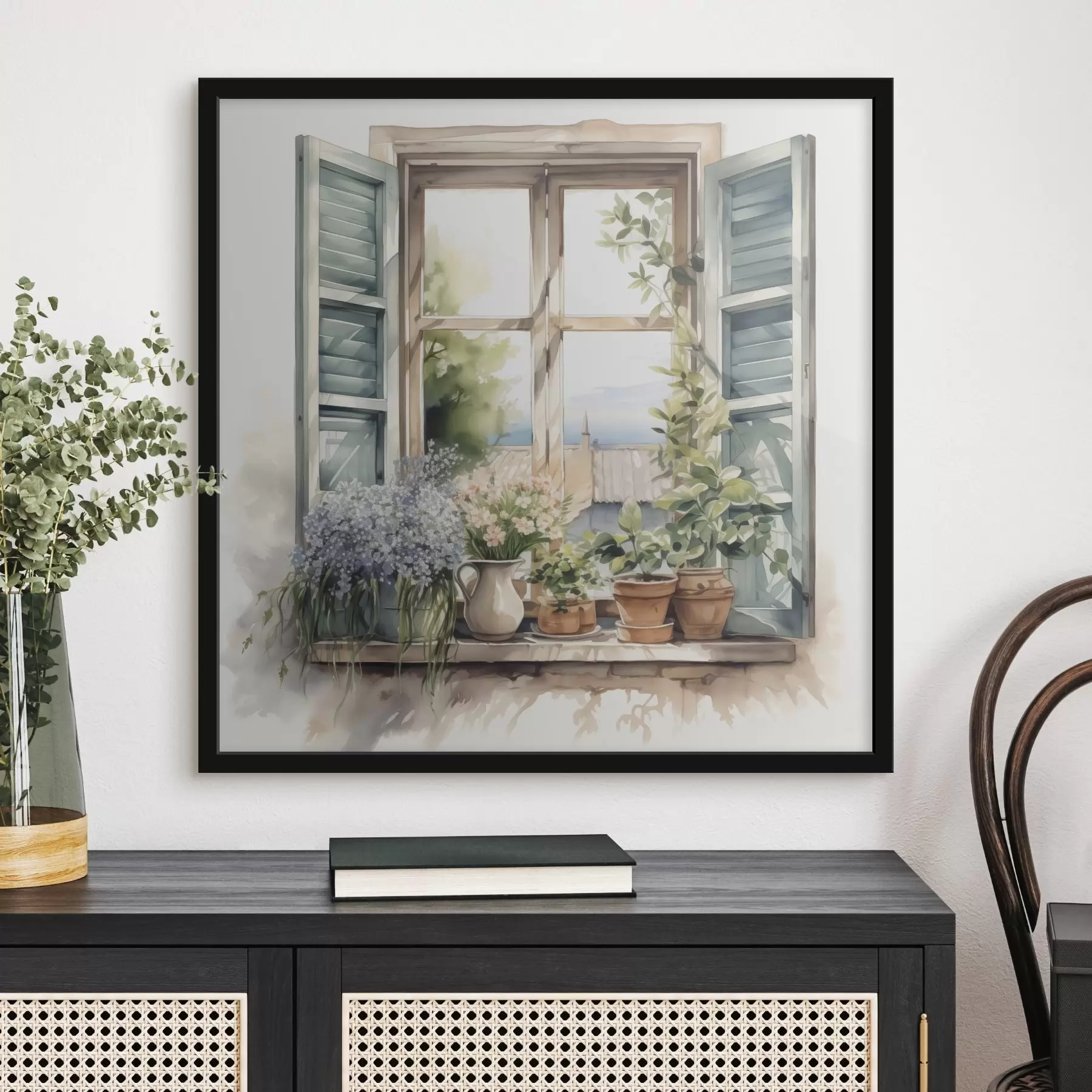 murales de pared Vegetación en el alféizar de la ventana imitación de acuarela f42144