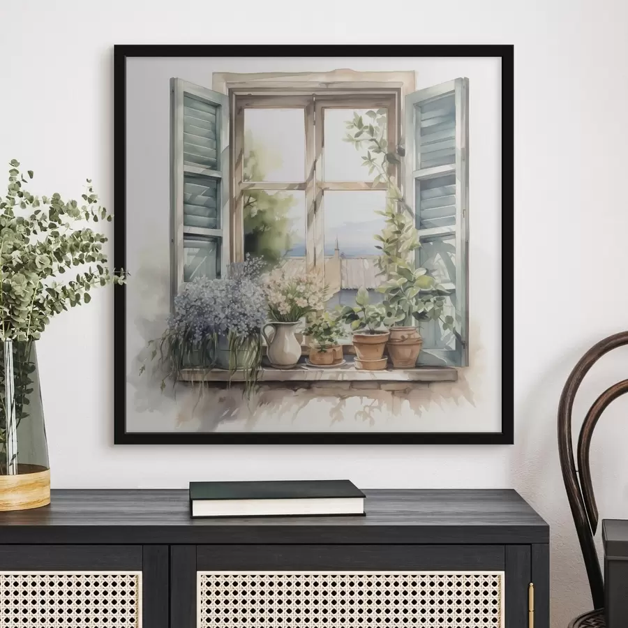 murales de pared Vegetación en el alféizar de la ventana imitación de acuarela f42144