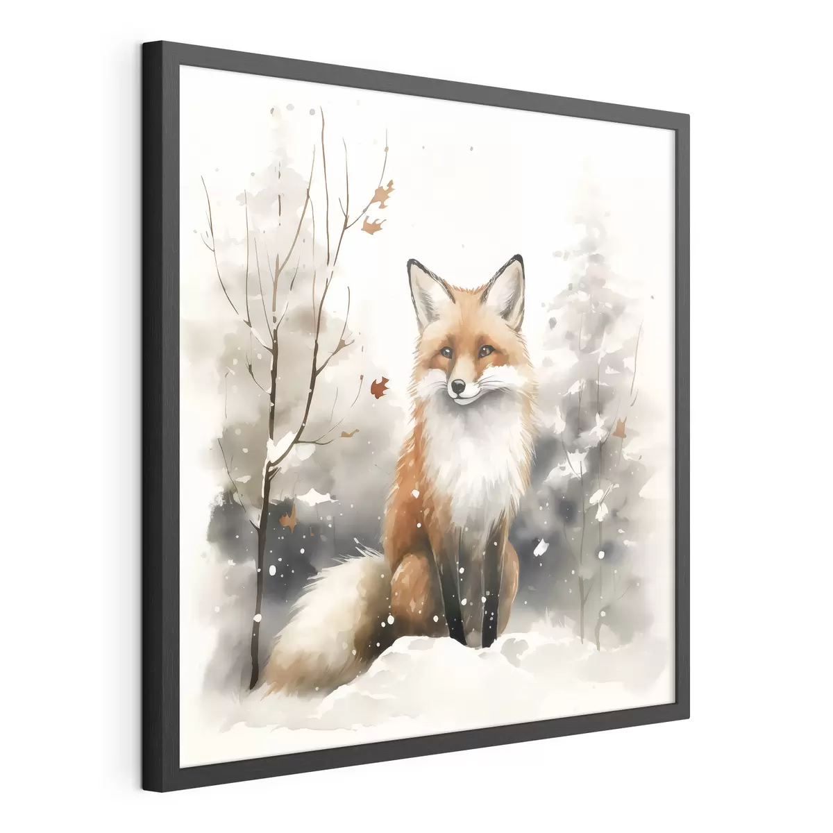 Poster Cachorro de zorro en un bosque nevado imitación acuarela f42146