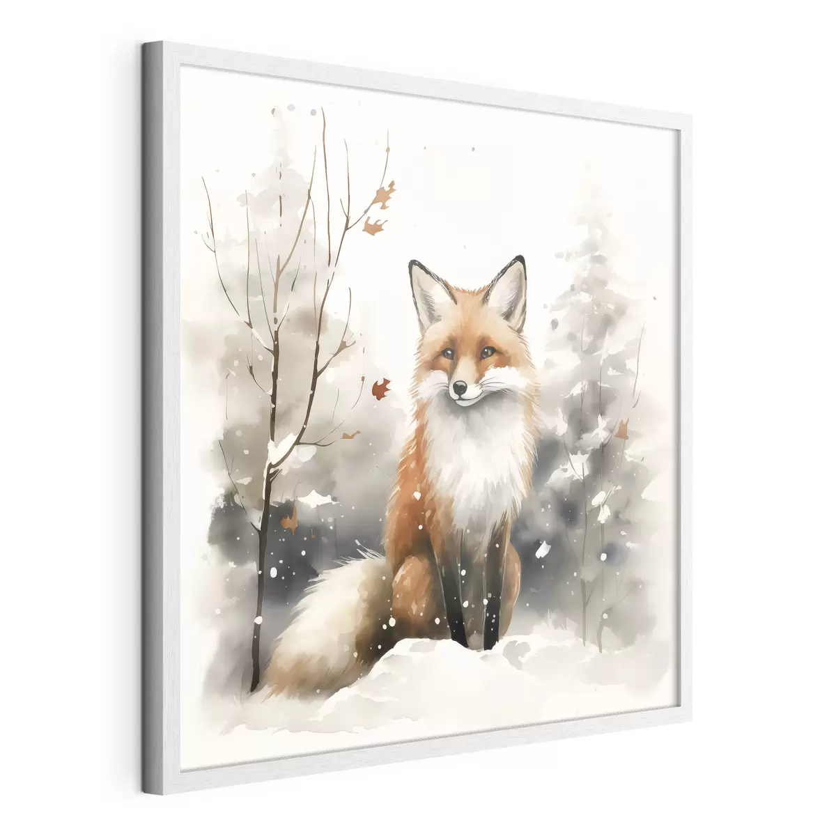 Poster Cachorro de zorro en un bosque nevado imitación acuarela f42146