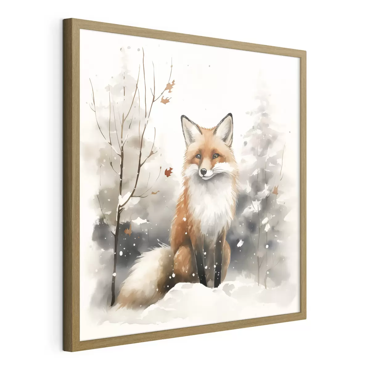 Poster Cachorro de zorro en un bosque nevado imitación acuarela f42146