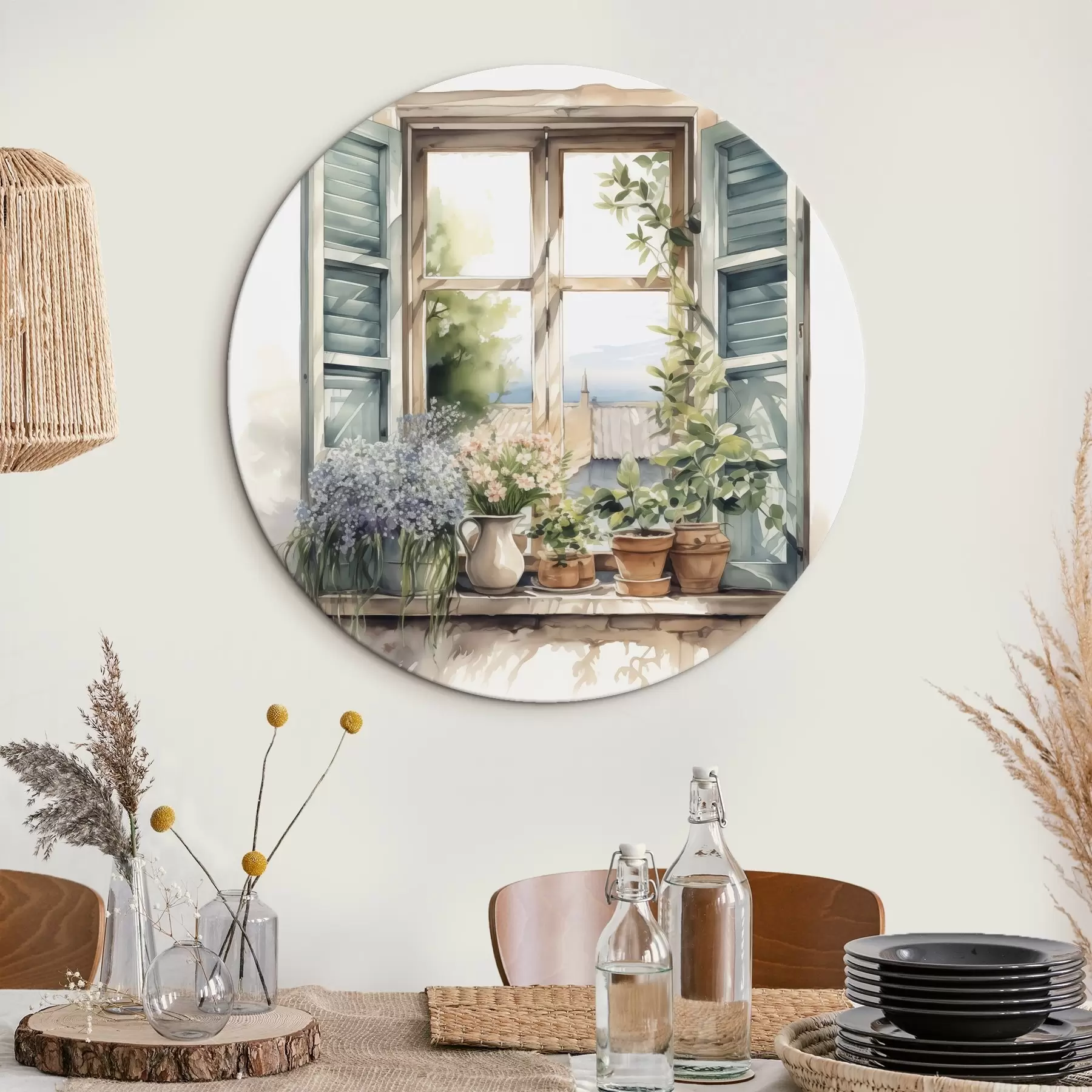 murales de pared Vegetación en el alféizar de la ventana imitación de acuarela r42144