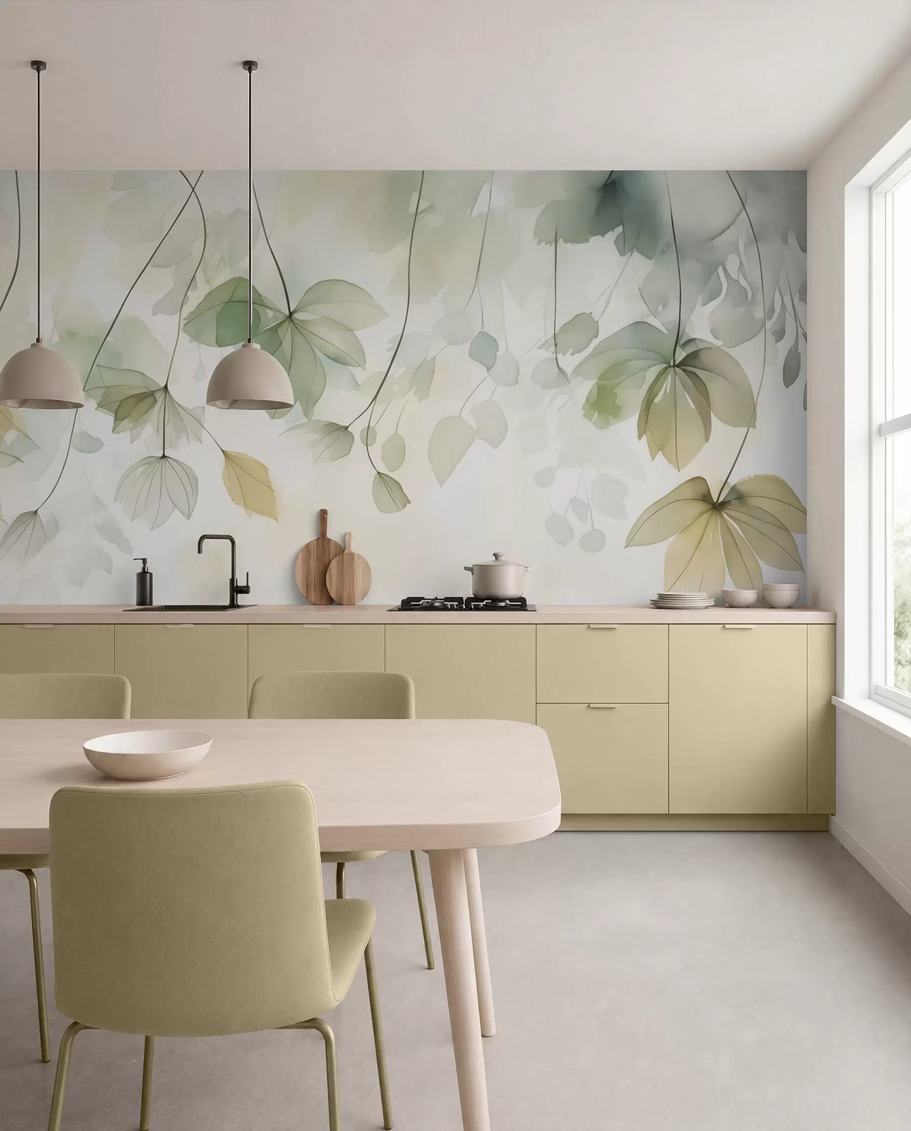 murales de pared Hojas en acuarela tenue w02637