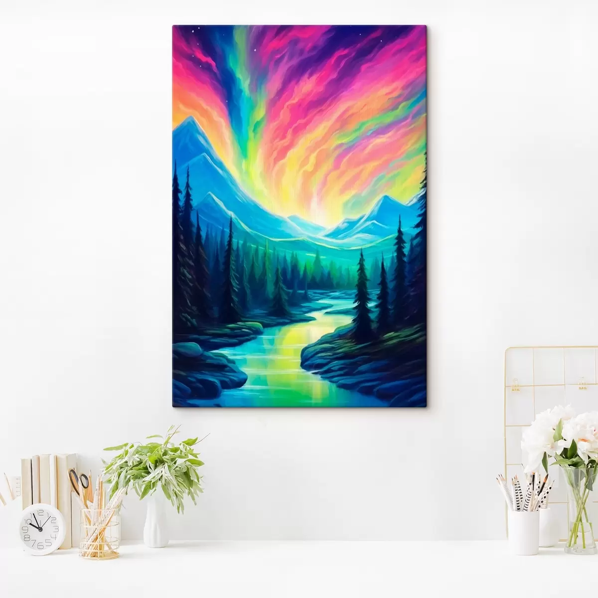 murales de pared Auroras boreales sobre el paisaje montañoso s42150