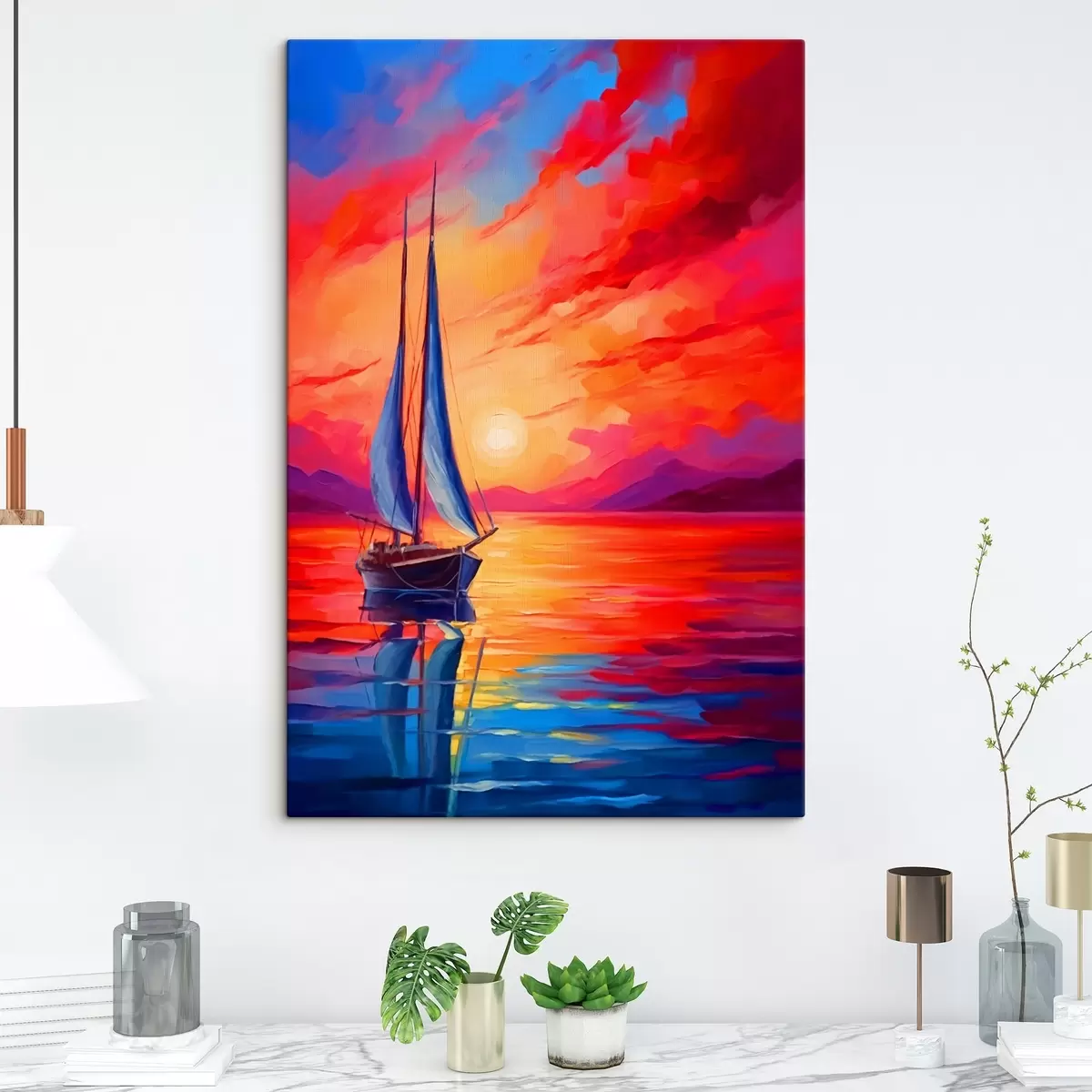 murales de pared Velero sobre el fondo de una brillante puesta de sol s42151