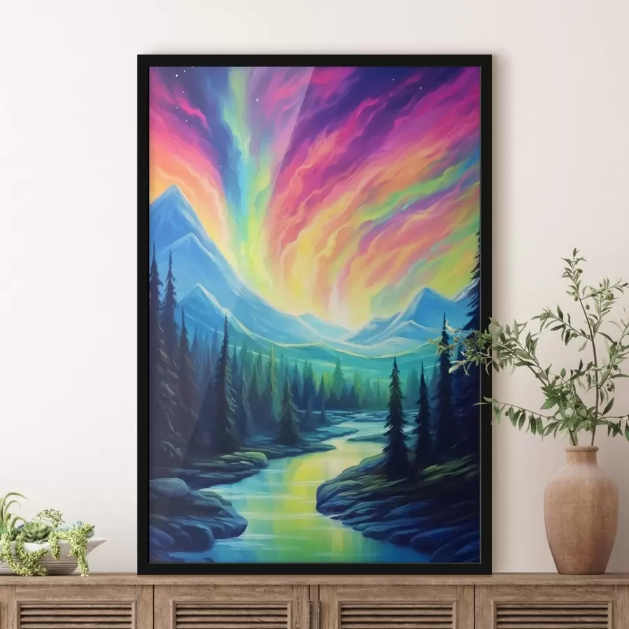 murales de pared Auroras boreales sobre el paisaje montañoso f42150