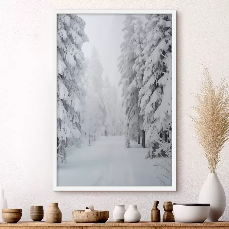 murales de pared Bosque invernal en la nieve f42153