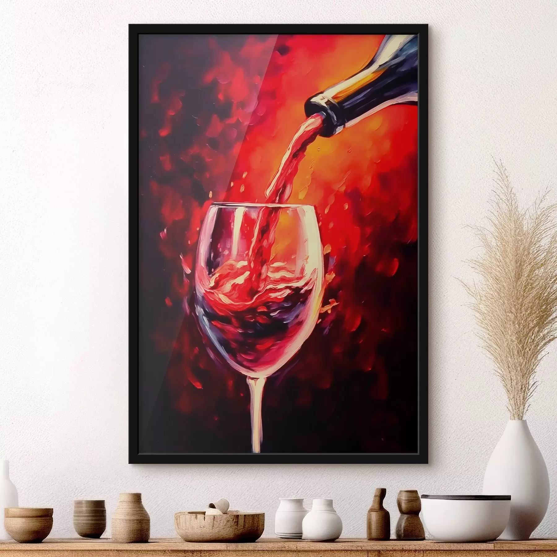 murales de pared Vino tinto en una copa sobre un fondo de resplandor de fuego f42162