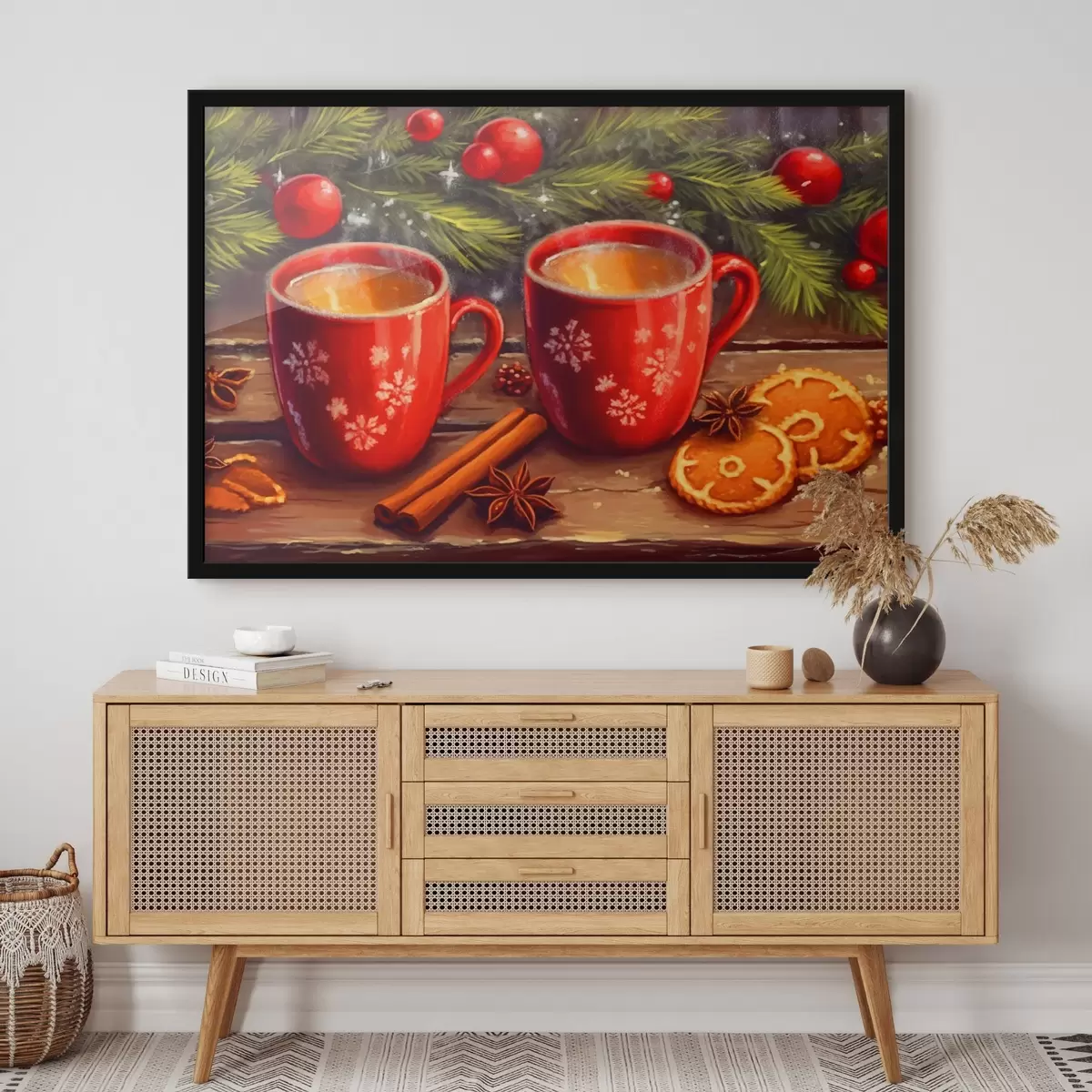 Poster Tazas de té entre ramas festivas f42164