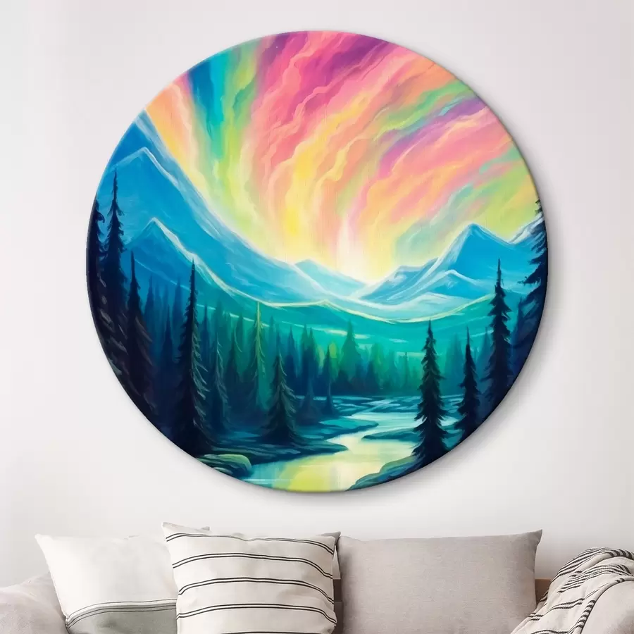 murales de pared Auroras boreales sobre el paisaje montañoso r42150