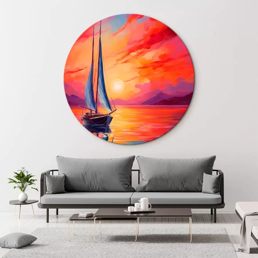 murales de pared Velero sobre el fondo de una brillante puesta de sol r42151