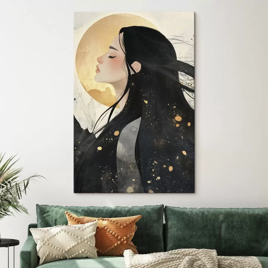 murales de pared Hermosa chica con el pelo oscuro, estilo oriental, sol s42194