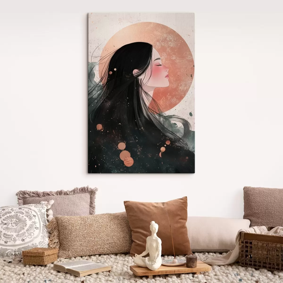 murales de pared Hermosa chica, estilo oriental, sol, colores rosados s42195