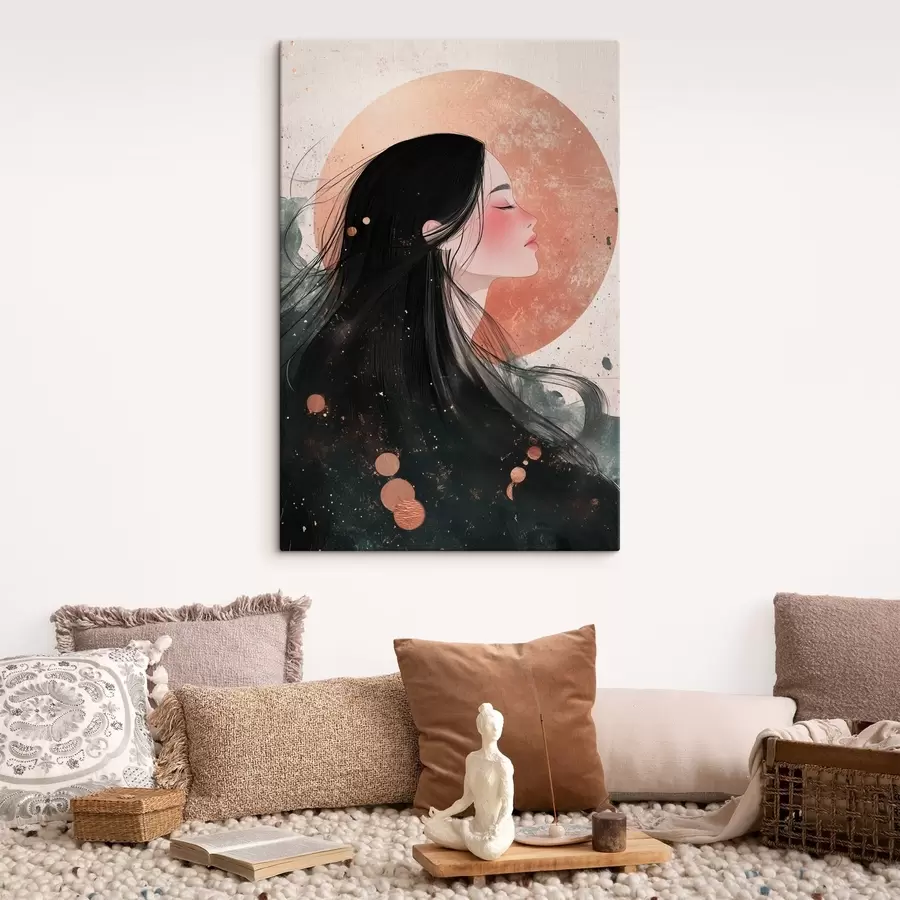 murales de pared Hermosa chica, estilo oriental, sol, colores rosados s42195