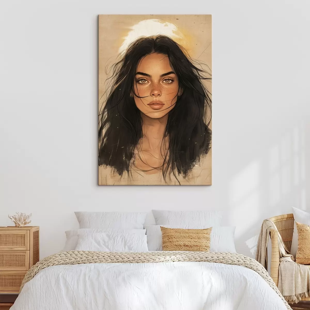 murales de pared Retrato de mujer, estilo tribal, colores beige s42197