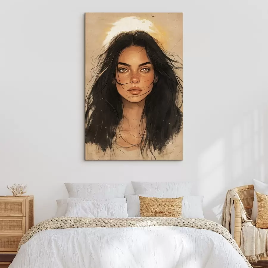 murales de pared Retrato de mujer, estilo tribal, colores beige s42197