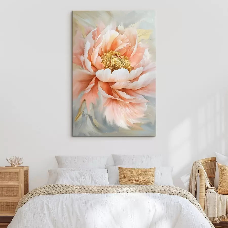 murales de pared Flor de peonía estilo acrílico, colores rosas, pinceladas s42199