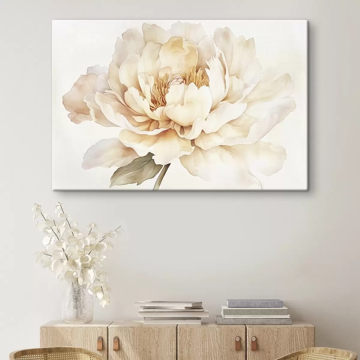 murales de pared Preciosa flor de peonía, colores suaves y cremosos, estilo acuarela s42201