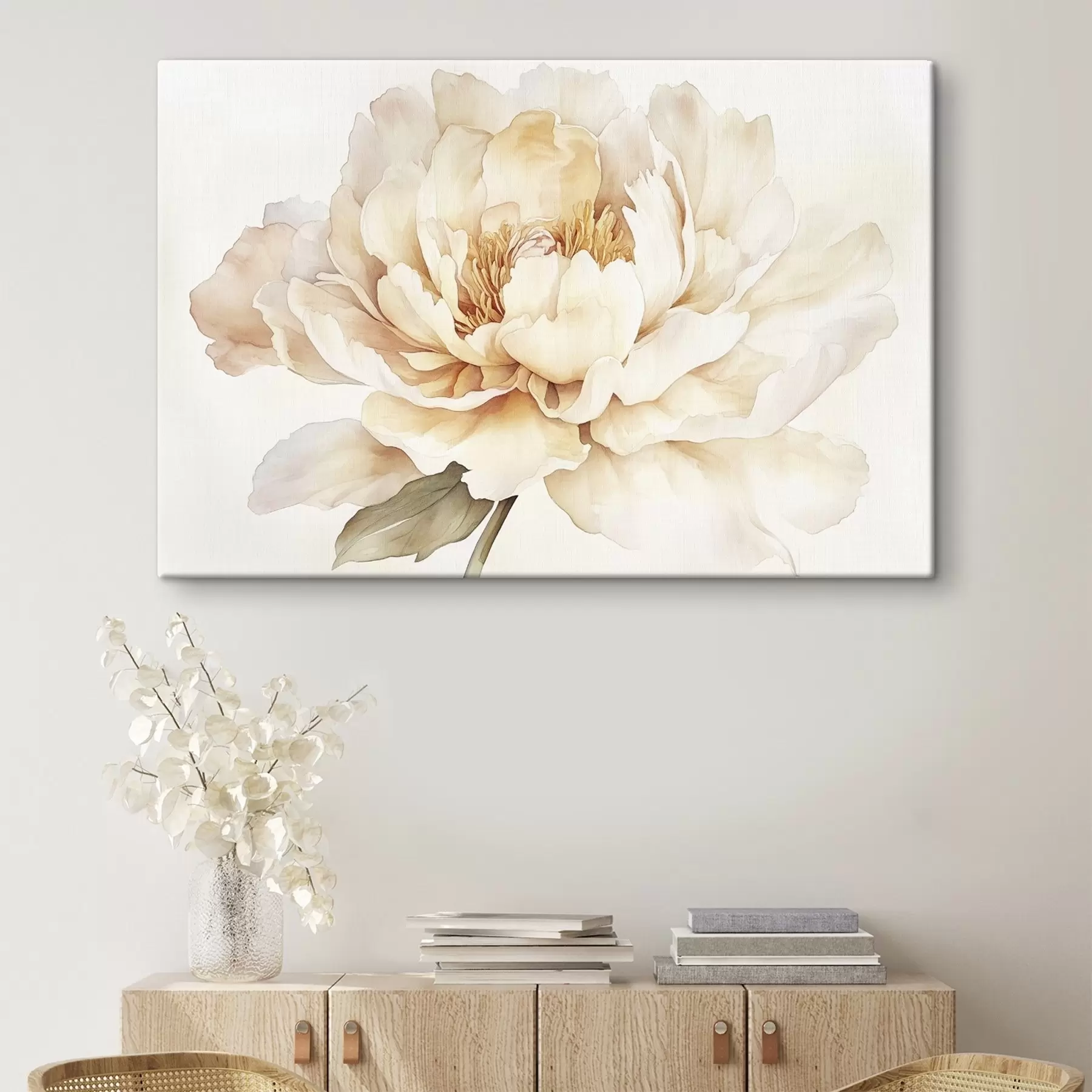 murales de pared Preciosa flor de peonía, colores suaves y cremosos, estilo acuarela s42201
