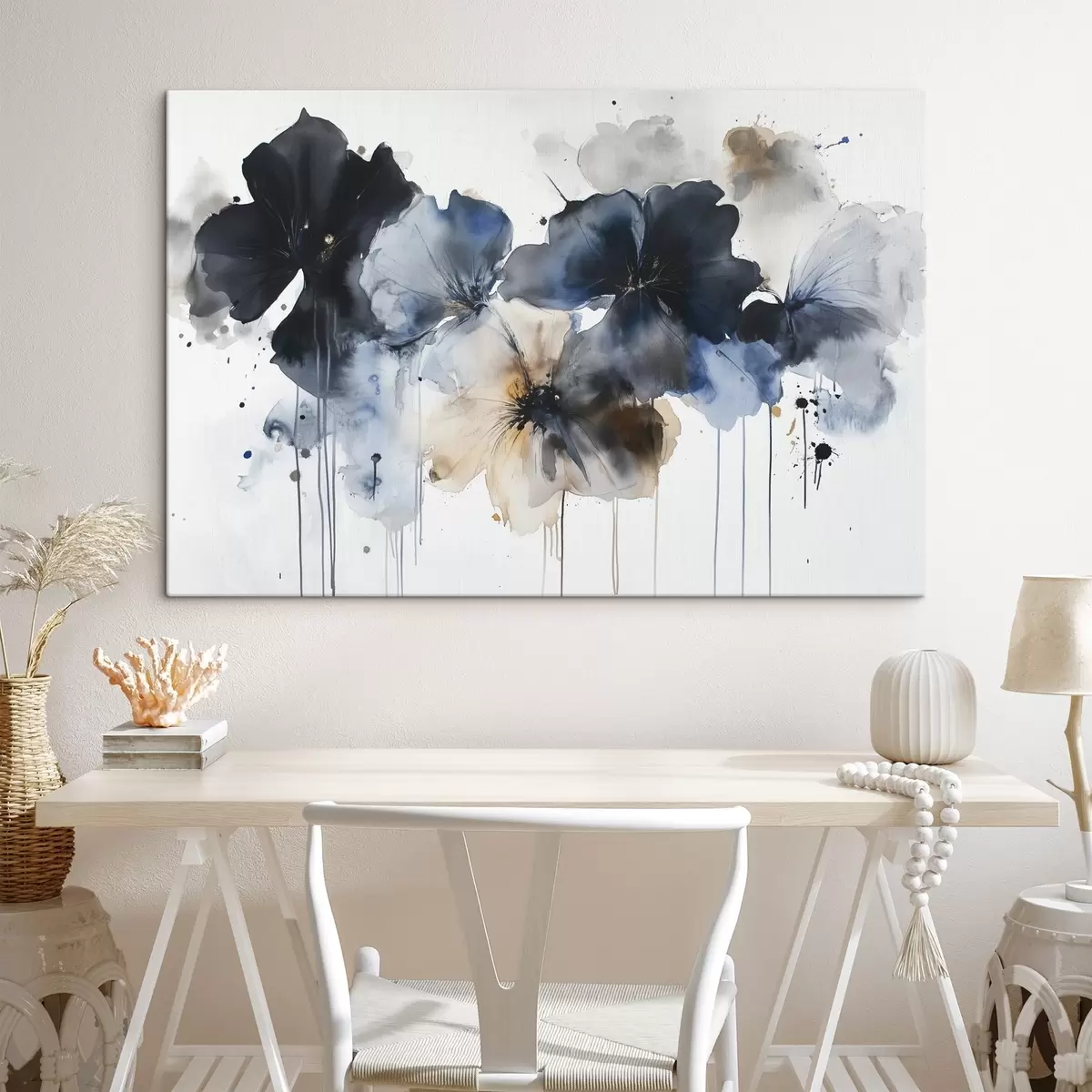 murales de pared Flores de acuarela, estilo fluido, colores azules s42207