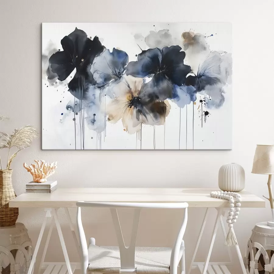 murales de pared Flores de acuarela, estilo fluido, colores azules s42207