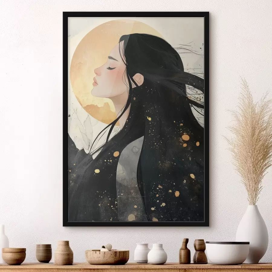 murales de pared Hermosa chica con el pelo oscuro, estilo oriental, sol f42194