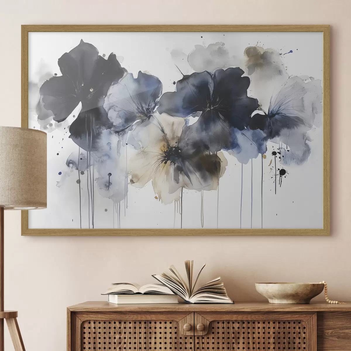 Poster Flores de acuarela, estilo fluido, colores azules f42207
