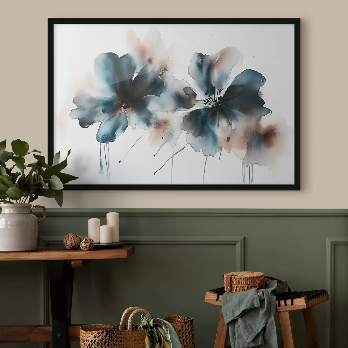 Poster Flores estilo acuarela, colores azules f42208