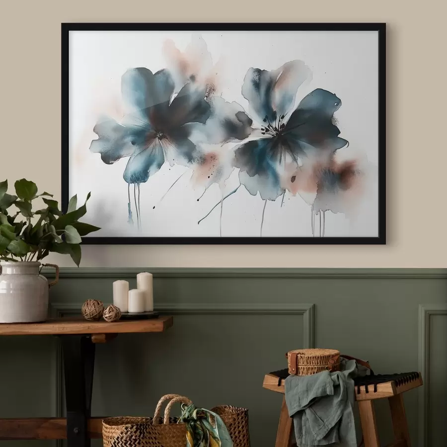 murales de pared Flores estilo acuarela, colores azules f42208