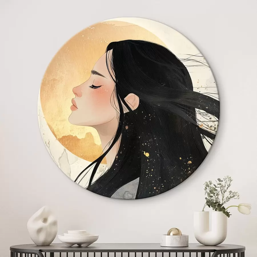 murales de pared Hermosa chica con el pelo oscuro, estilo oriental, sol r42194