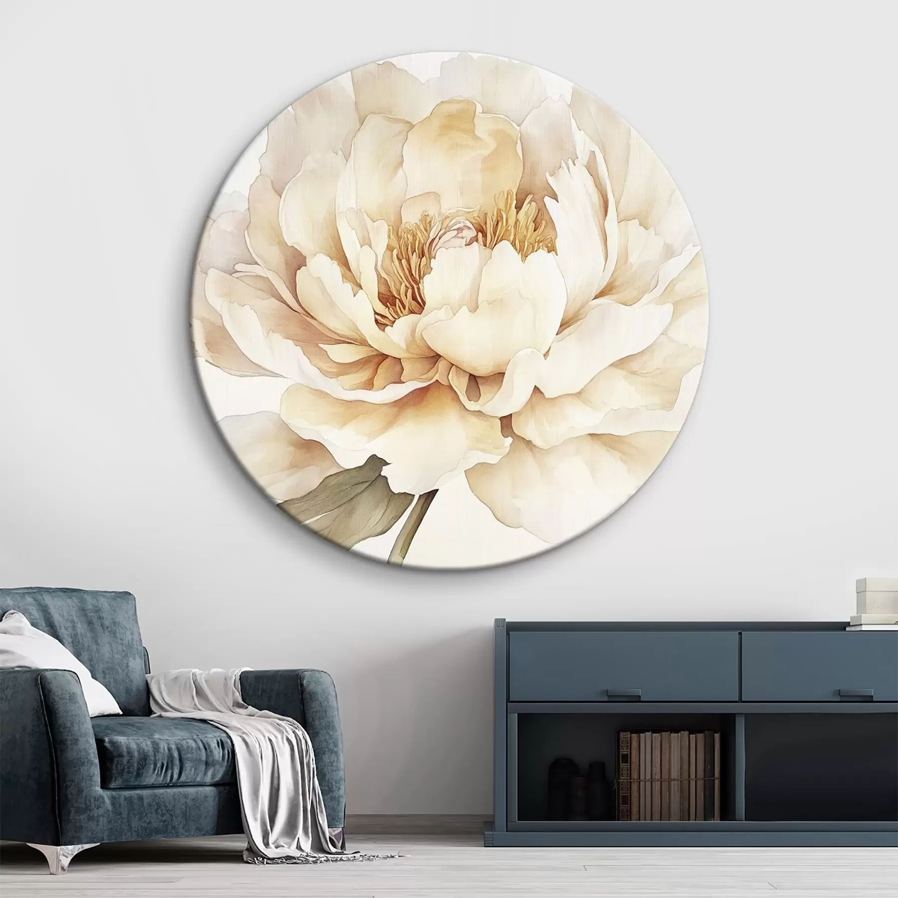 murales de pared Preciosa flor de peonía, colores suaves y cremosos, estilo acuarela r42201