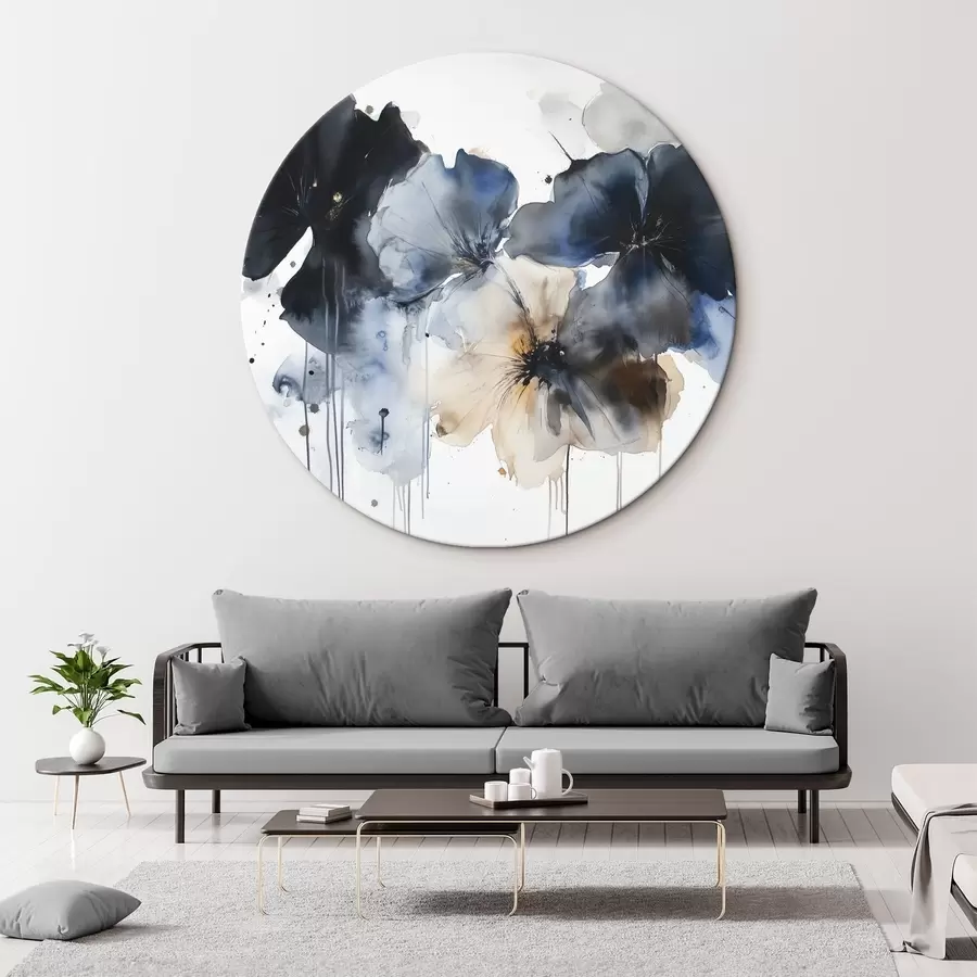 murales de pared Flores de acuarela, estilo fluido, colores azules r42207