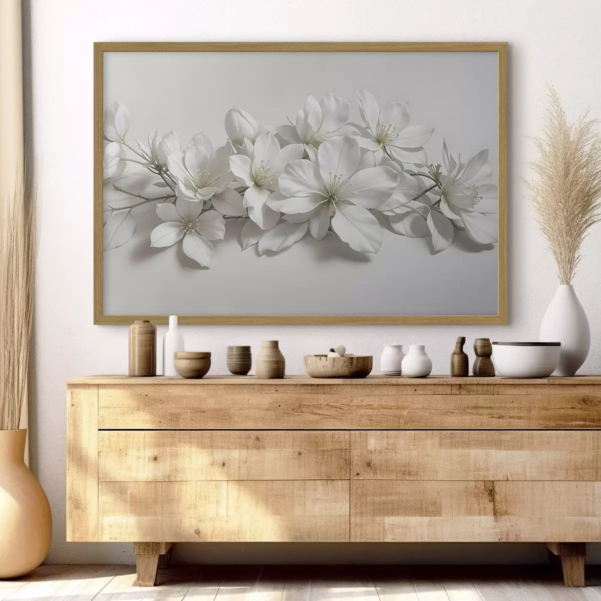 Poster Delicadas flores blancas de magnolia sobre fondo claro f42230